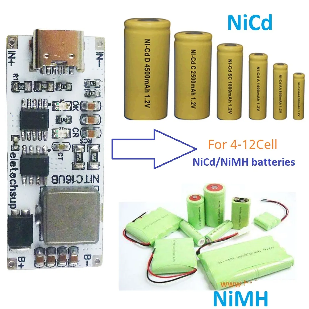 Фото 2A/4A 4-12-элементный модуль зарядного устройства NIMH TYPE-C DC 5V Boost BMS CC/CV NiCd для аккумуляторов 4,8 В 6 В 7,2 В 8,4 В 9,6 В 10,8 В 12 В 13,2 В 14,4 В №2