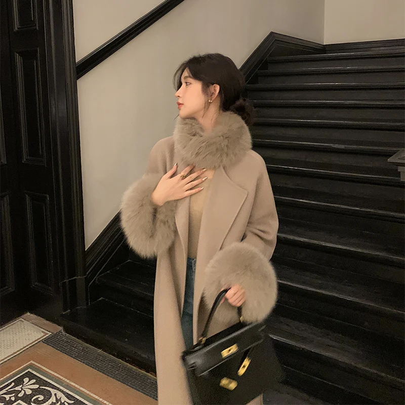 Женская шерстяная куртка средней длины Mo Ding Monet с высокой посадкой из