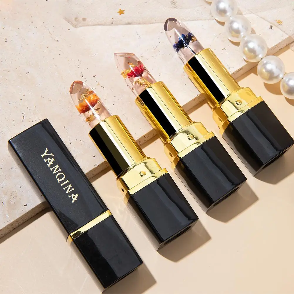 

Цветочная помада, меняющая цвет при температуре крем для губ, увлажняющий питательный блеск для губ желейного цвета из золотой фольги, женс...