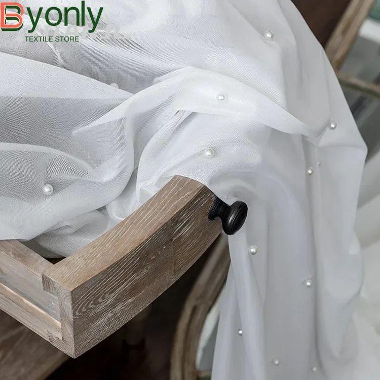 Новые легкие роскошные белые марлевые шторы из молочного шелка с бисером для