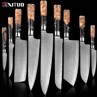 xituo 1 9 pcs damascus steel kitchen knives high quality chef chopping vegetable slicing deboning bread knife black resin handle