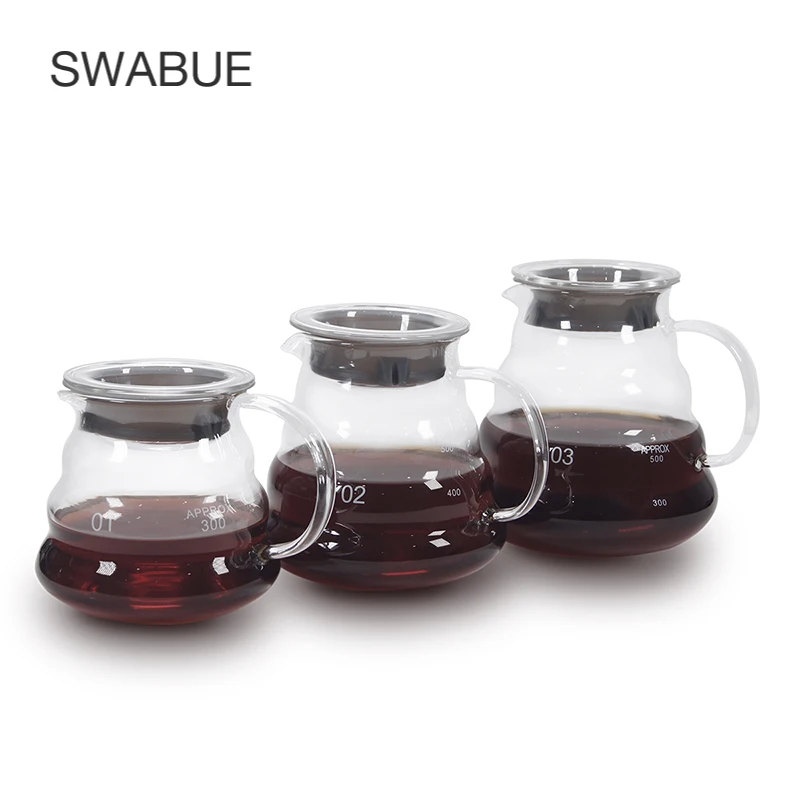 

700ML/500ML/300ML Glass Coffee Maker Pot for Japness Style V60 Coffee Filter Reusable Pour Over Glass Clear Cups Heat Reasistant