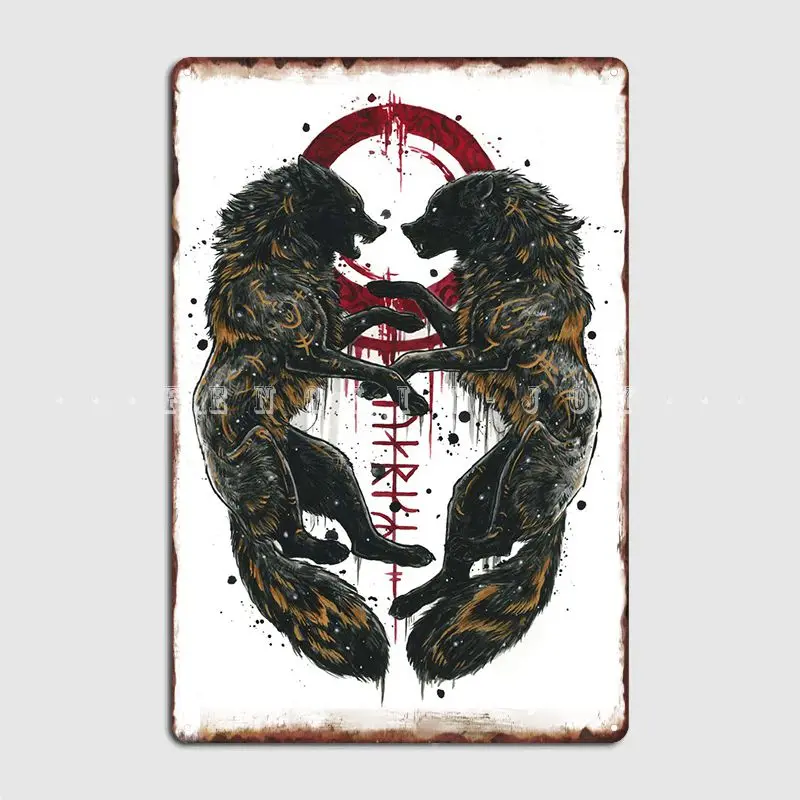 

Geri And Freki Metal Plaque Poster Painting Decor Club Home Living Room Custom Tin Sign Poster