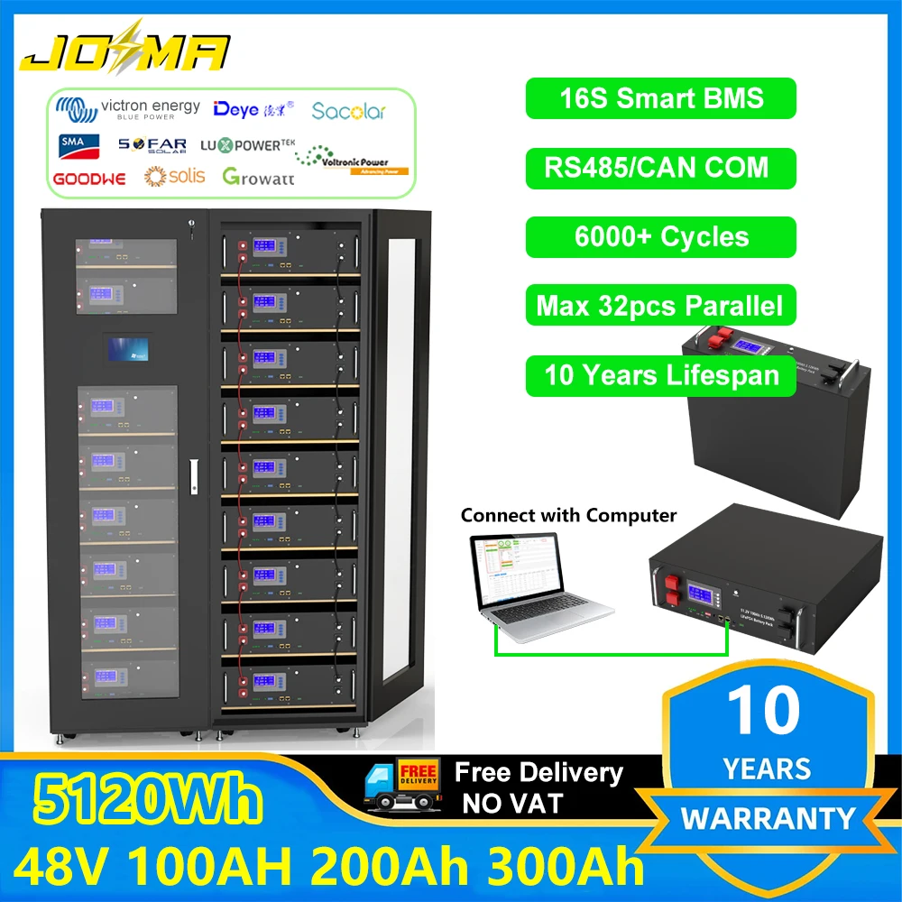 Аккумулятор LiFePO4 48 В 100 Ач 200 ач 300 встроенный 16S Smart BMS RS485 может связываться с