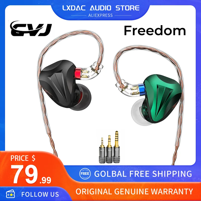

Наушники-вкладыши CVJ Freedom, 5 гибридных драйверов, 1DD + 4BA IEMs, музыкальные наушники с 4 переключаемыми режимами настройки и 3 типами вилок