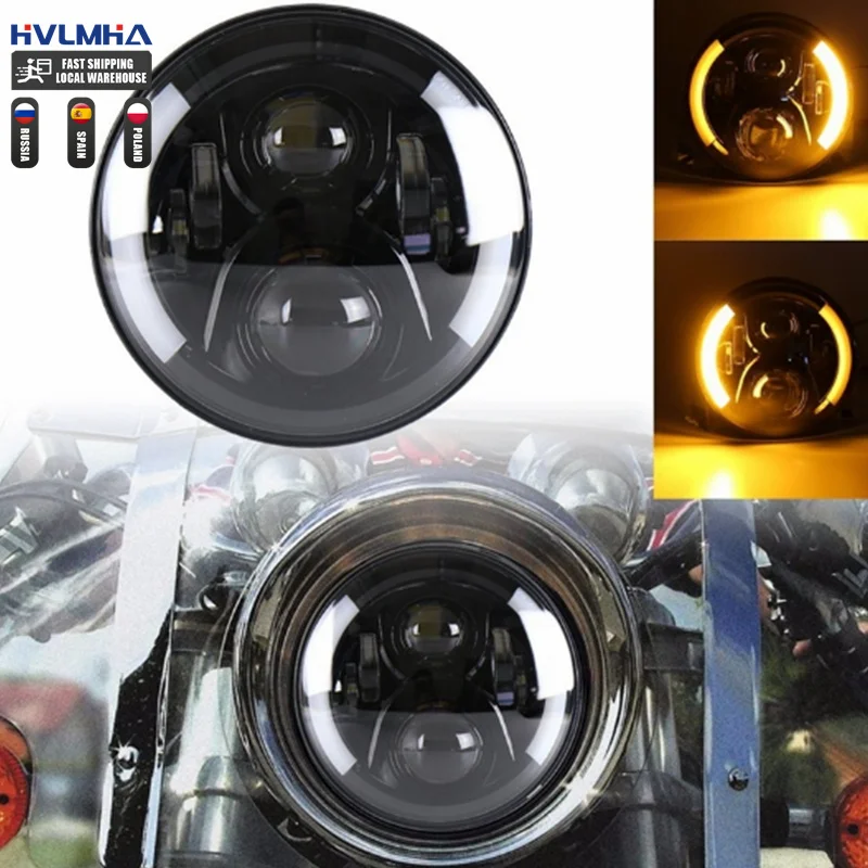 60 Вт 7-дюймовый мотоциклетный налобный фонарь с сигналом поворота DRL светодиодный