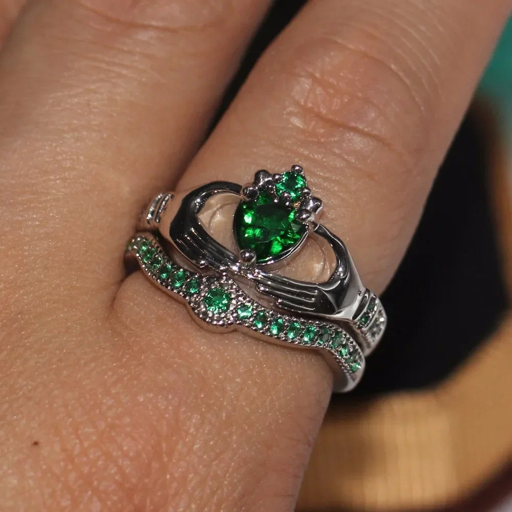 Классическое лабораторное кольцо с изумрудом Claddagh свадебная повязка из белого