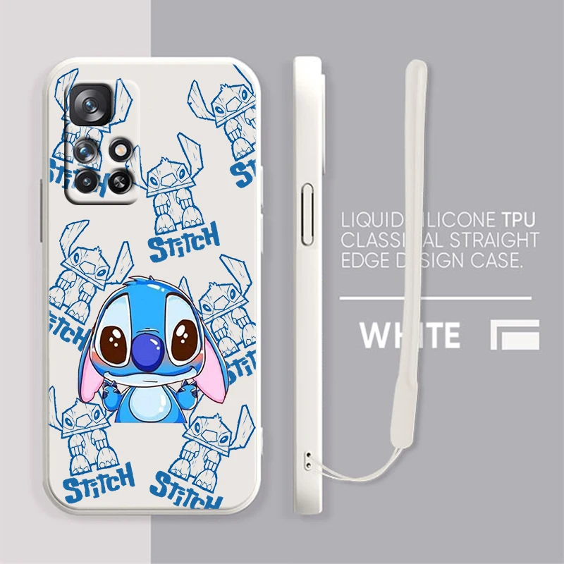 

Cute Disney Stitch For Redmi K50 K40 K30 K20 10C X 9C T AT A 8A 7A Gaming Pro Plus Liquid Rope Silicone Phone Case