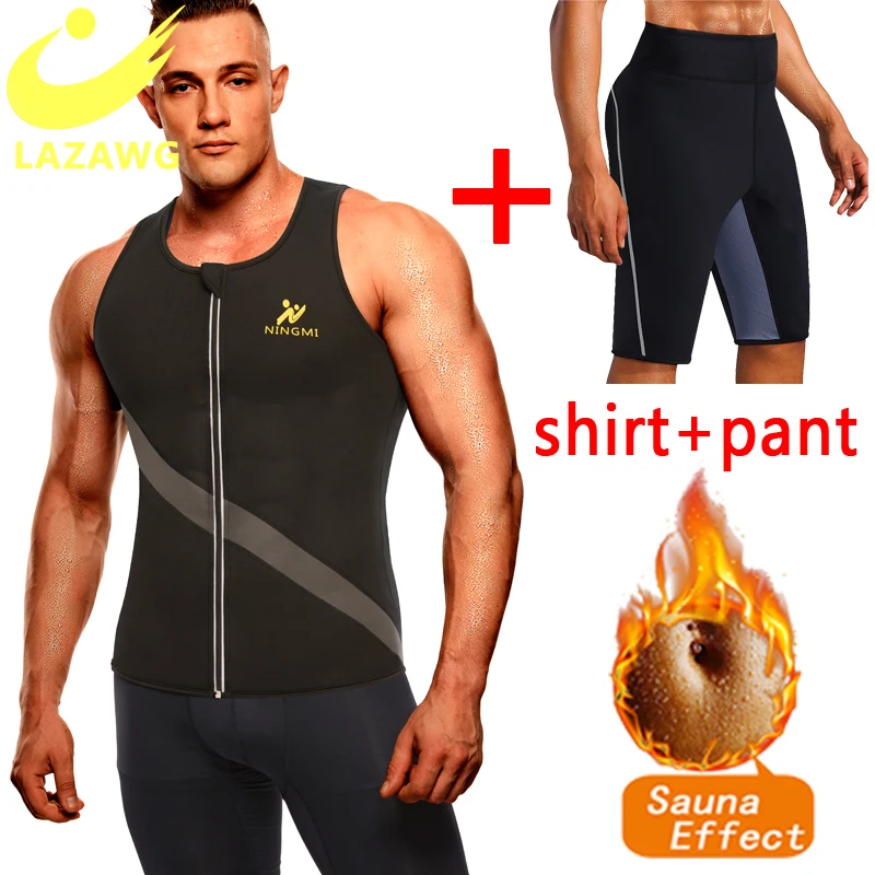 

LAZAWG Sport Shirt + Pant Body Shaper Slimming Waist Trainer Men Tank Top Neoprene Sweat Sauna Vest Shapewear Fat Burn Corset