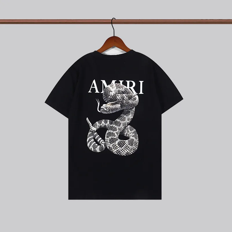 

High street fashion brand Amiri snake venom python logo letter printing short-sleeved Tee High Street Style Casual Loose T-shirt