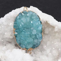 oval druzy crystal natural stone pendant charms druzy gem quartz nugget for jewelry making trendy necklace double hole connector