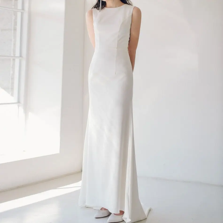 

Graceful Mermaid Wedding Dresses Simple O-Neck Sleeveless Bridal Gown Sexy Backless Elegant Bridal Gown Custom Made TT105