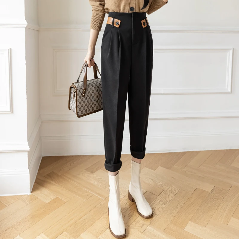 

Female Pants Trousers Suits Casual Women's Pants Harajuku Women's New Straight Loose High Waist nine-point pipe Pants Women 121A