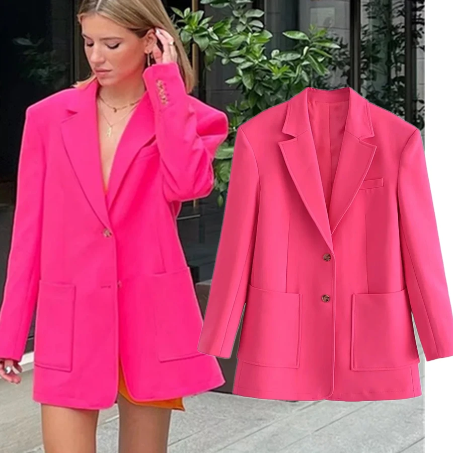 

Женский однотонный блейзер в стиле оверсайз с карманами