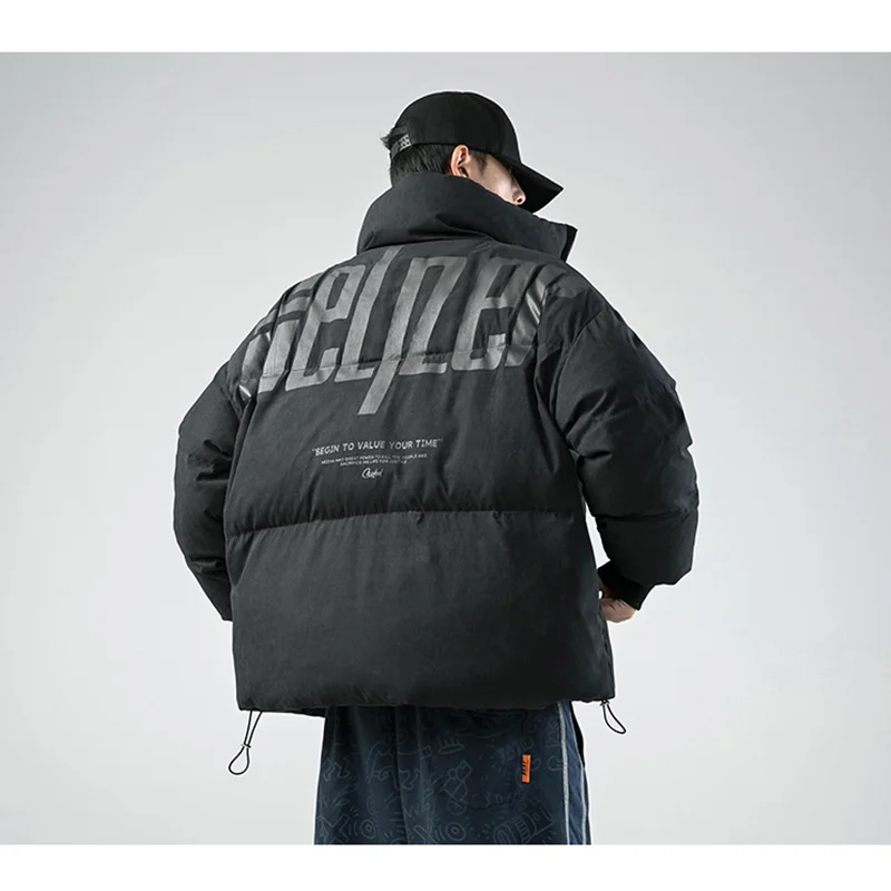 Streetwear Men High Street Loose Padded Clothes Plush and Thicken Keep Warm Bread Jacket Winter Blue Down-filled Coat Female