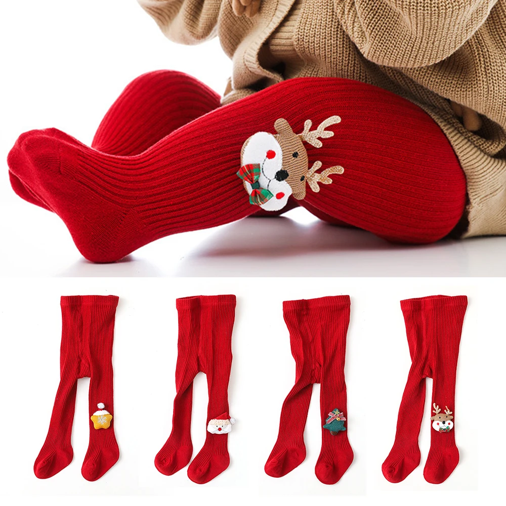 

Newborn Baby Girls Christmas Tights Toddler Red Pantyhose Leggings Children Xmas New Years Cute Gift Pants Clothes for 0-6 Years