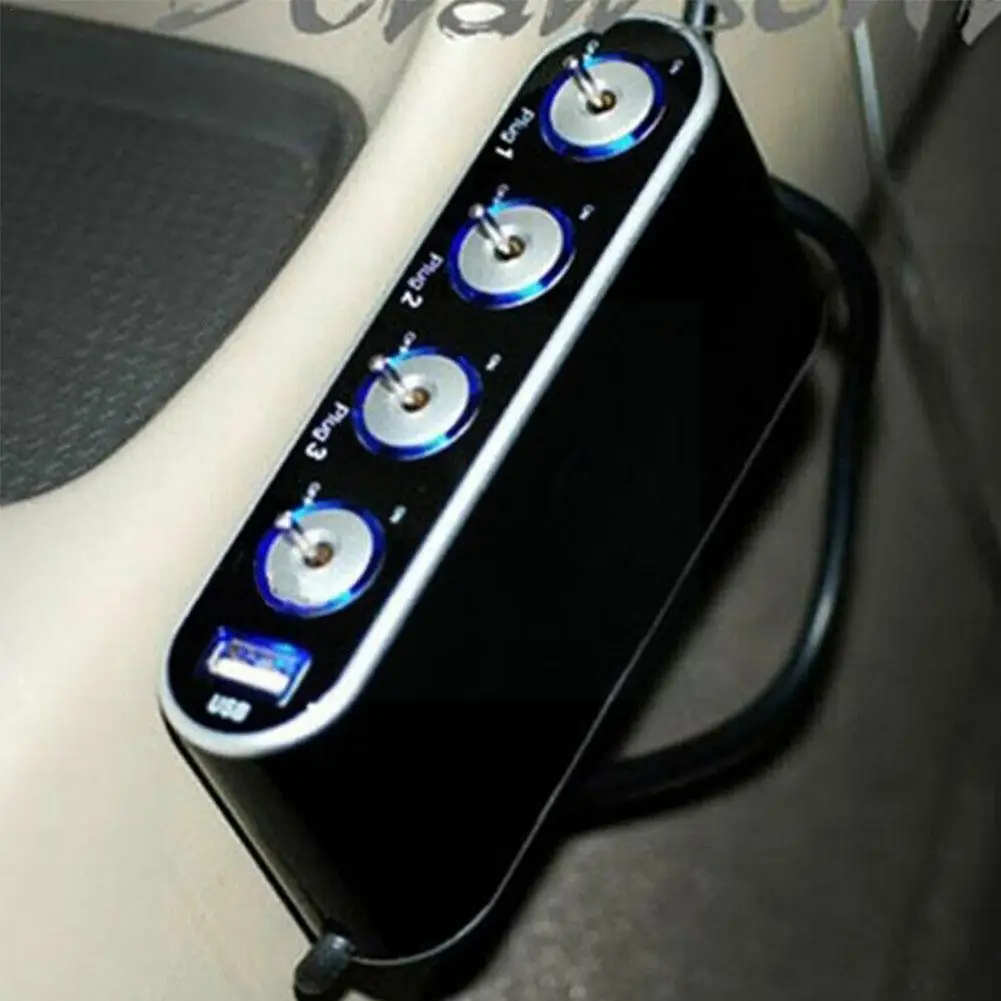 

12V 4 Way Car Charger Vehicle Auto Cigarette Lighter USB Socket Multi Splitter Plug With Adapter Ports Socket B3N0
