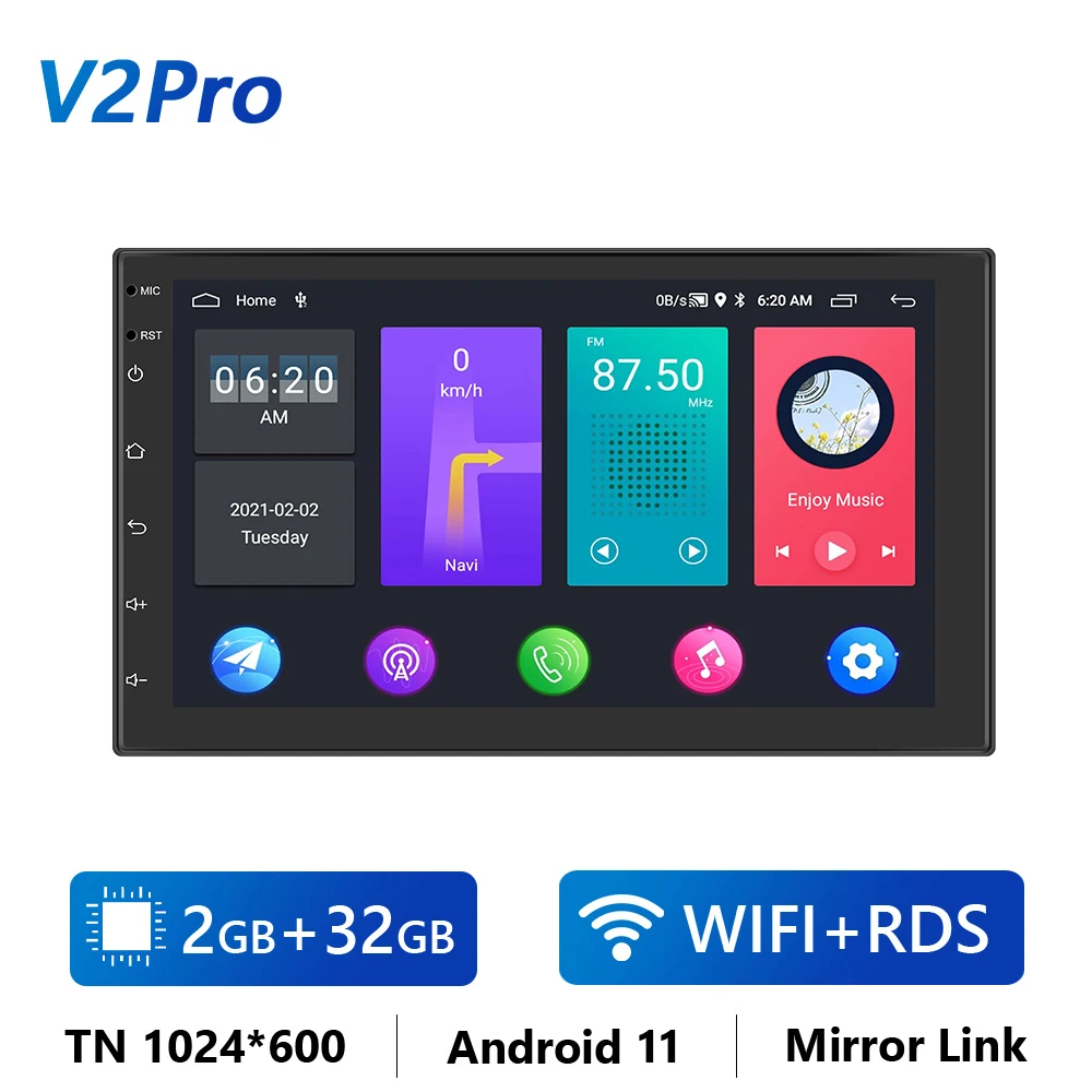 

Автомагнитола LeeKooLuu, 2 Din, Android 11, GPS-навигация, 7 дюймов, Авторадио, стерео, мультимедийный плеер для VW, Nissan, Kia, Toyota, Ford