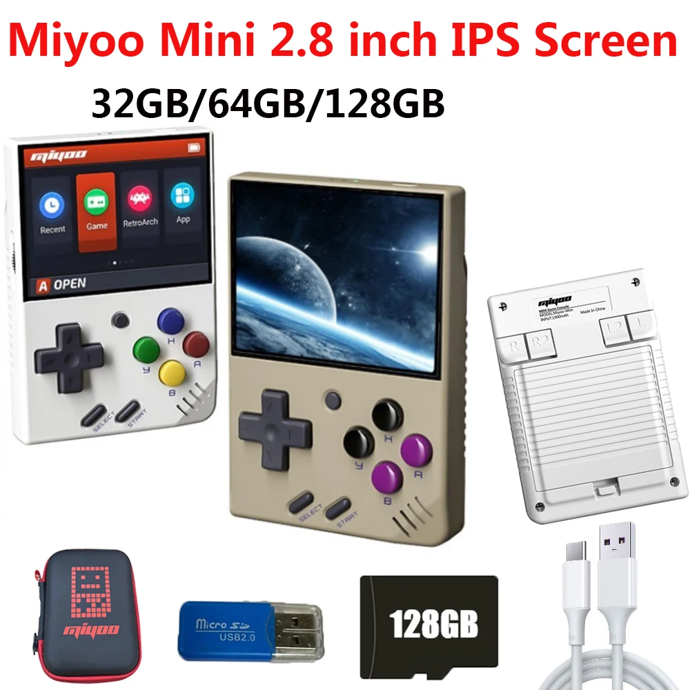 

Miyoo Mini IPS Retro Video Gaming Console Handheld Game Players for FC GBA Vibration Motor 32G/64G/128G Memory RAM128MB Game