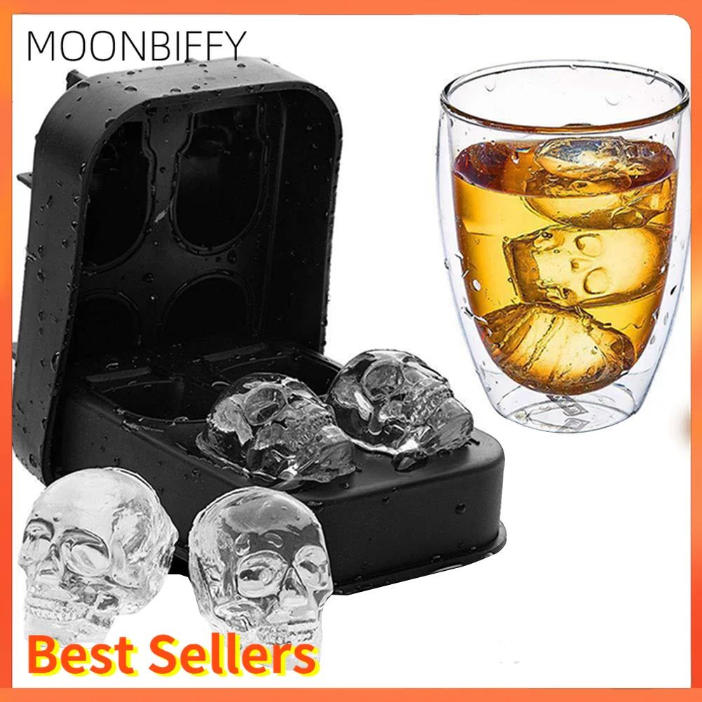 

Ice Cube Tray Pudding Mold 3D Skull Silicone Mold 4-Cavity DIY Tool Whiskey Wine Cocktail Ice Cube 3D Silicone Household Freezer