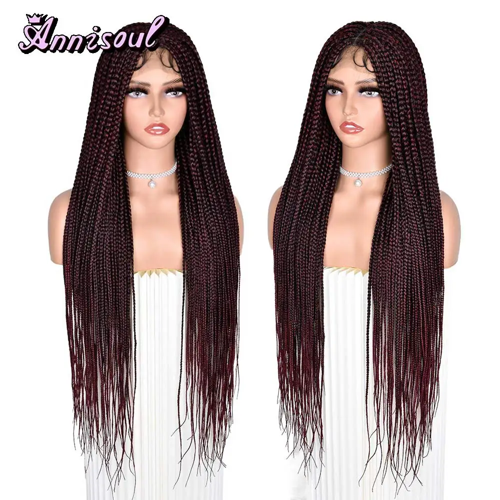 Synthetic Full Lace Wig 36 Inches Braided Wigs For Black Women Knotless Box Braided Wigs With Baby Hair