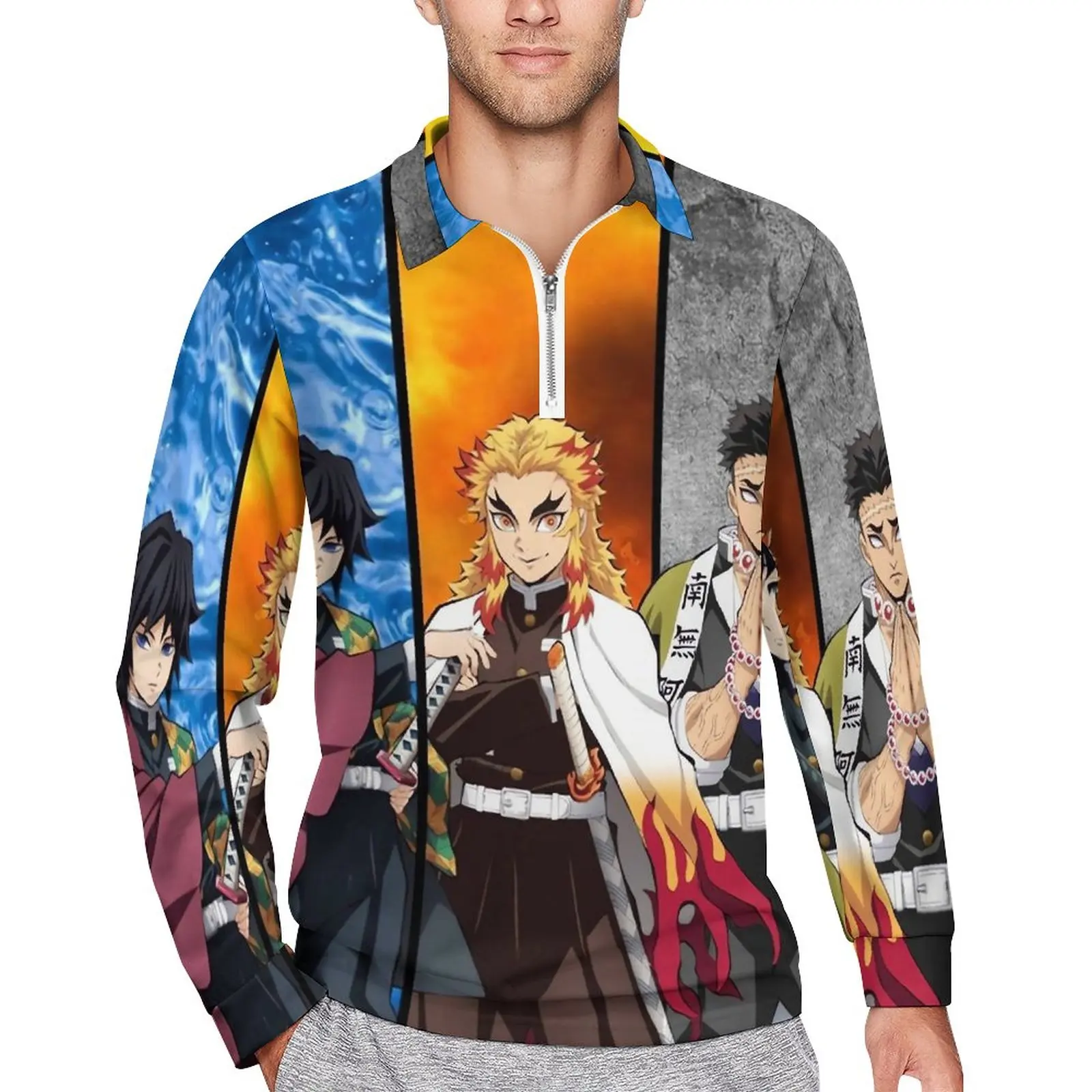 

Demon Slayer Casual Polo Shirts Kimetsu No Yaiba T-Shirts Long Sleeve Printed Shirt Autumn Vintage Oversized Tops Gift