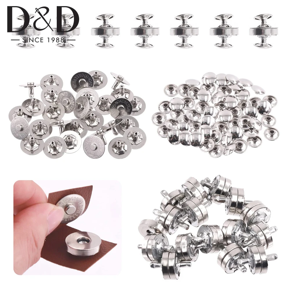 

5Sets Metal Double Rivet Magnetic Clasps Buttons Round Button Clothes Closure Handbag DIY Sewing Accessories 14/18mm