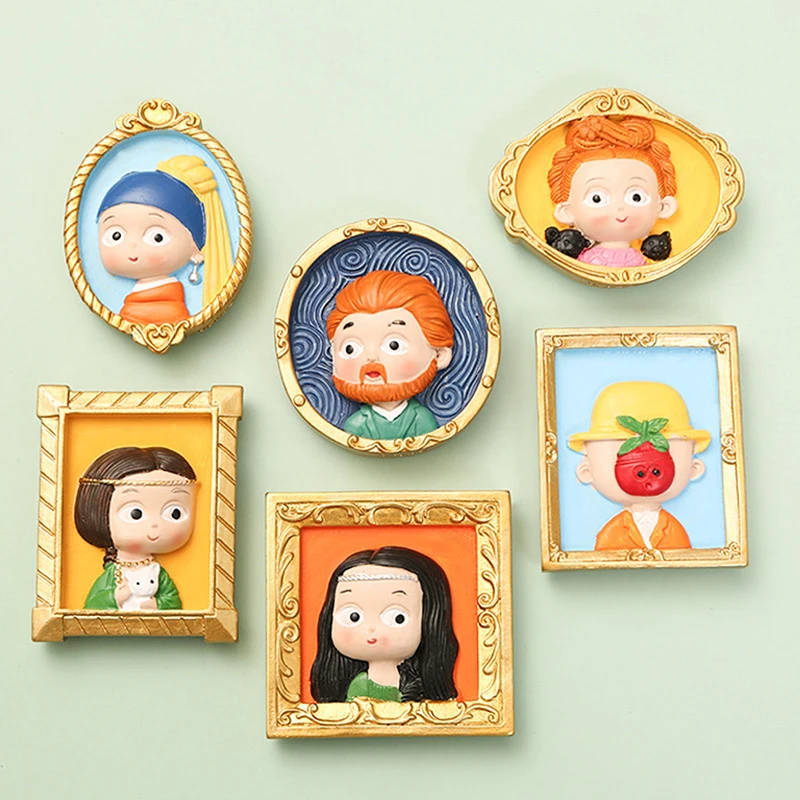 

Van Gogh Mona Lisa Fridge Magnets Cute Princess Prince Refrigerator Sticker Lovely Cartoon Magnetic Stickers 3D Resin Home Decor