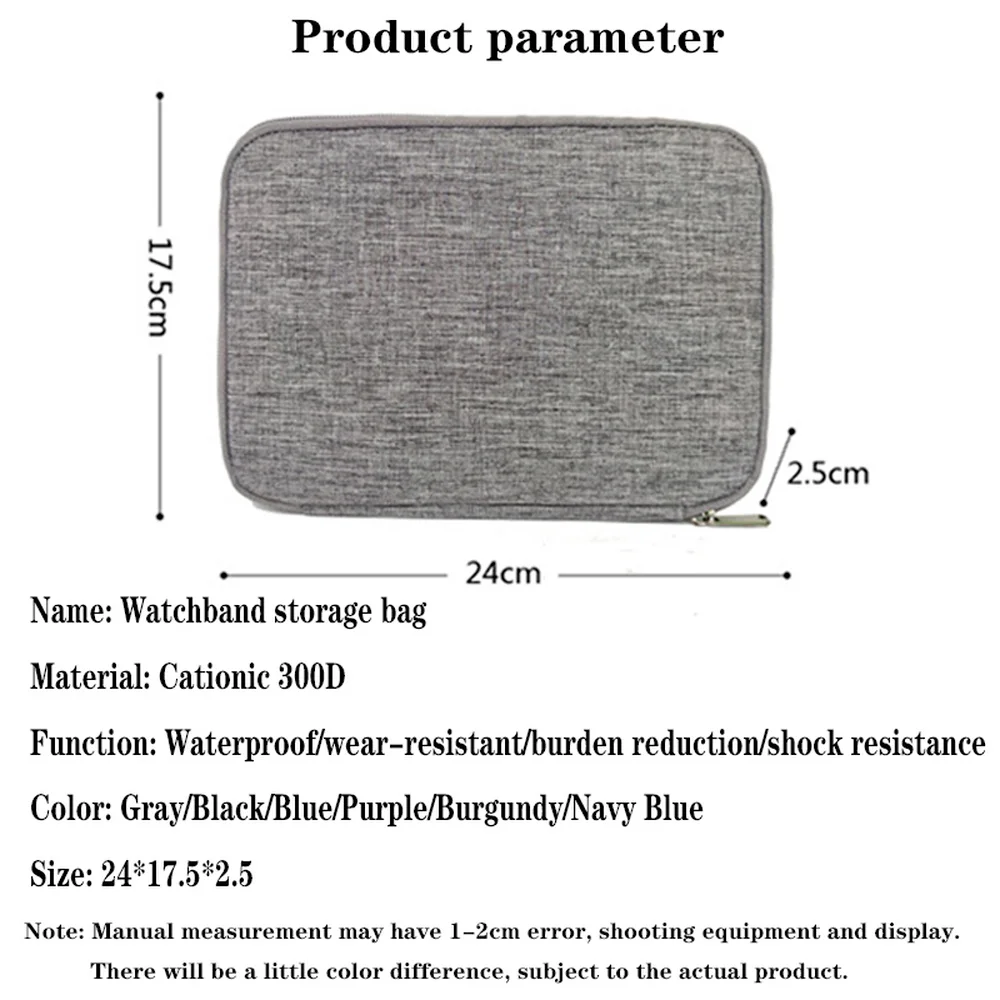 Multifunction Portable Watch Strap Organizer Watch Band Box Storage Bag Watchband Holder Watch Travel Case Pouch Gray Black