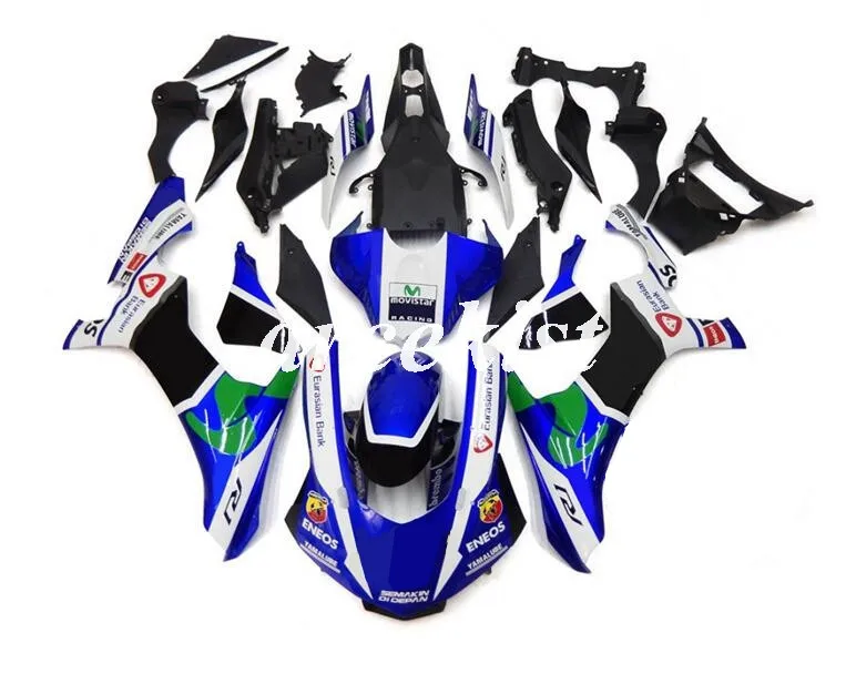

Стильные новые комплекты обтекателей из АБС-пластика, подходят для YAMAHA YZF-R1 2015 2016 2017 2018 15 16 17 18, кузов белого и синего цвета на заказ