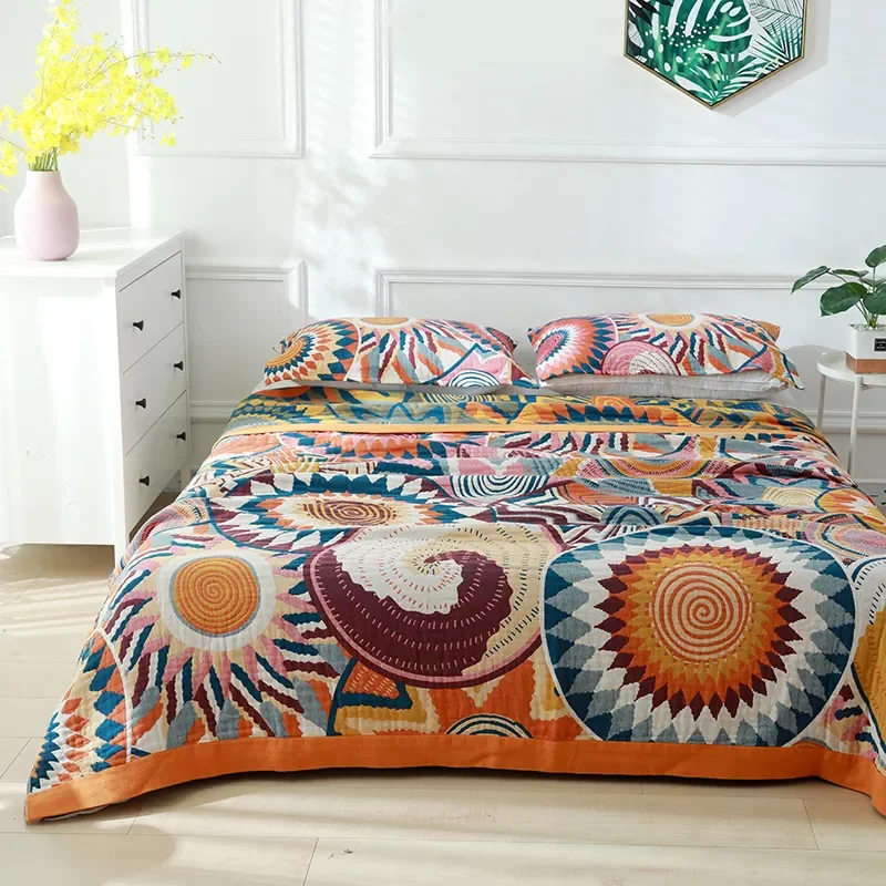 

NEW2023 Five-layer Kaleidoscope Print Throw Blanket for Beds Summer Cool Air Conditioning Bedspread on The Bed Soft Nap Towel So