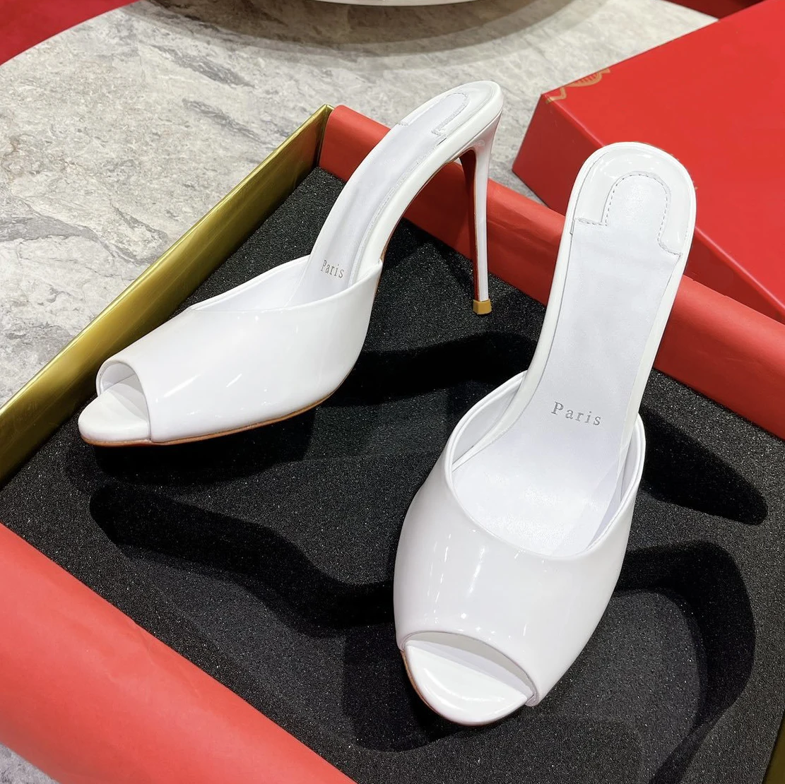 

Top Quality Red Sole Womens High Heels 0-12cm Shoes Leather Designer Retro Miss Sandals Luxury Fashion Brand Lady Slippers 1149