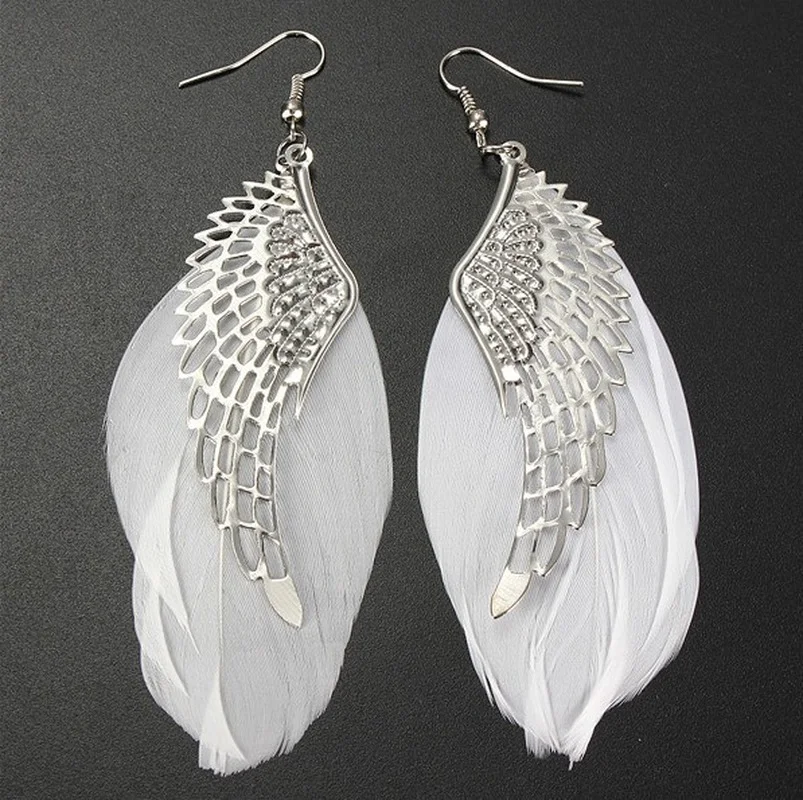

1 Pair Retro Women Angel Wings Feather Earrings Ear Hook Alloy Jewelry Gifts