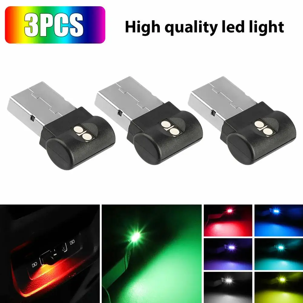 

3 Mini Usb Led Car Interior Light Home Photosensitive Automatic Lighting Low-power Rgb Multi-functional Lamp Bulb Accessories