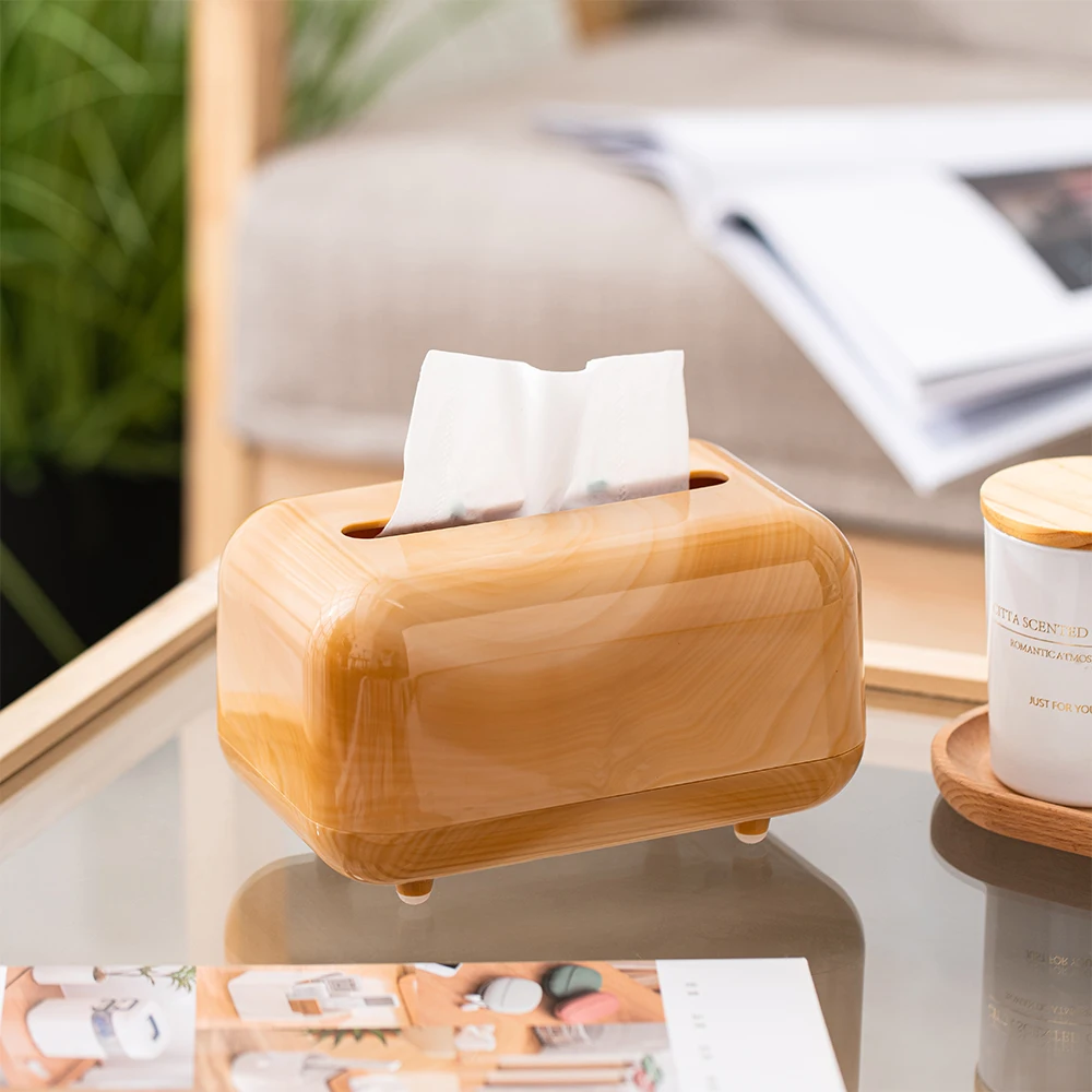 

Simple Wood Grain Plastic Tissue Box Home Toilet Paper Storage Box Living Room Tissue Case Kitchen Dining Table Napkin Holder