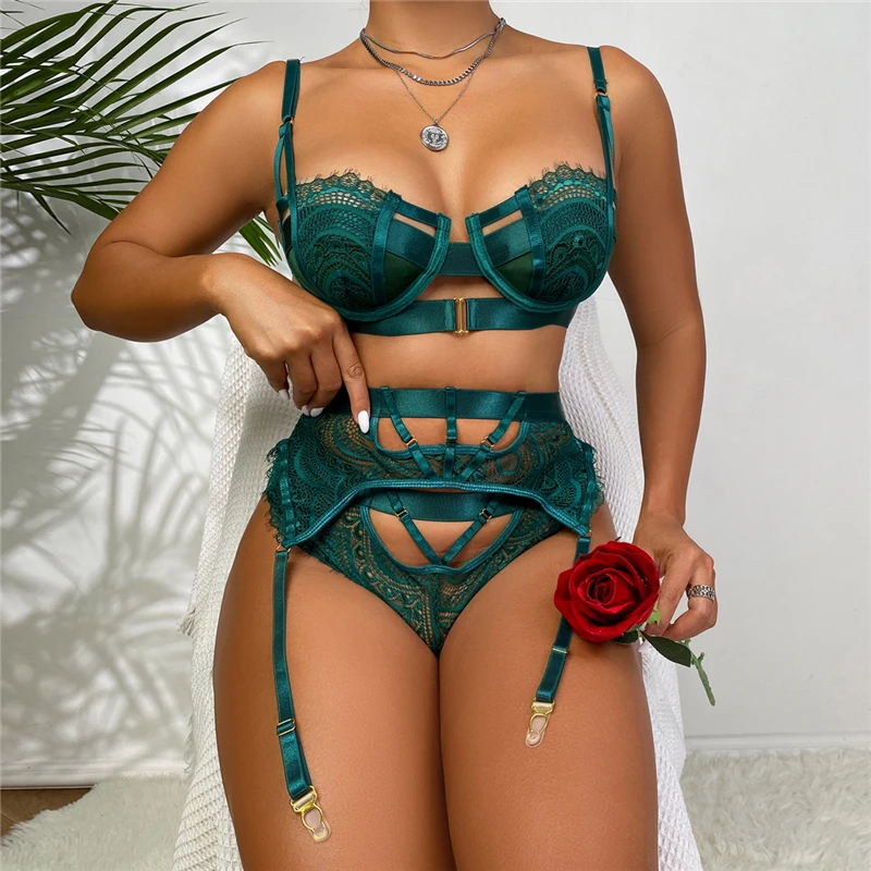 

Женское сексуальное прозрачное кружевное нижнее белье AIIOU, Эротический бюстгальтер + стринги, подвязки, прозрачная ночная одежда, сексуальн...