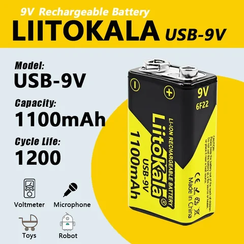 Литиево-ионные аккумуляторы LiitoKala USB-9V 1100 мАч