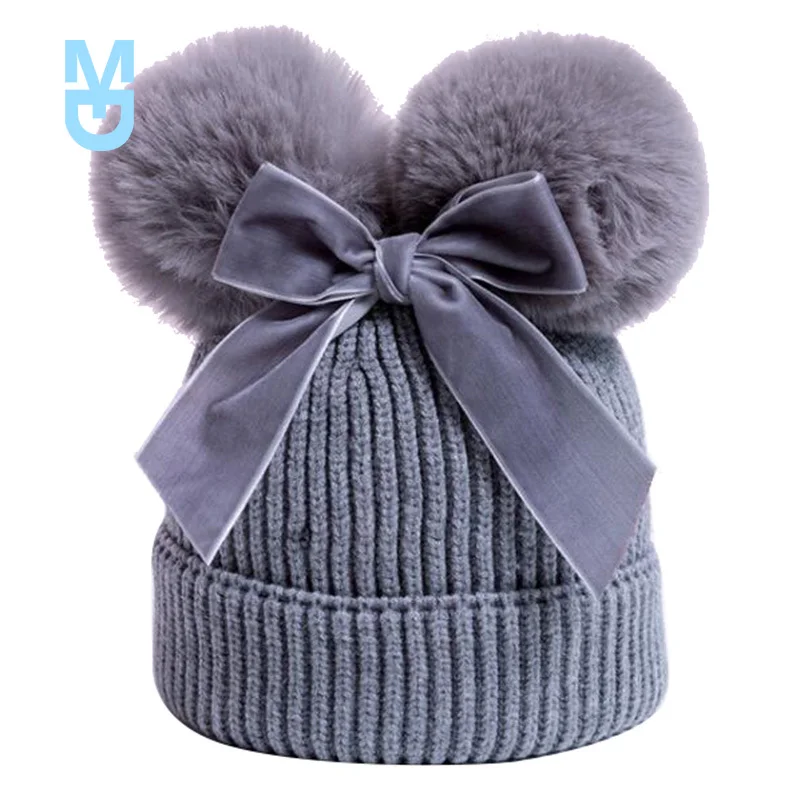 

New Winter Baby Hat Boy Girl Pom Pom Cap for Toddler Kids Warm Solid Beanie Cute Fashion Bow Knitted Crochet Photography Props 6
