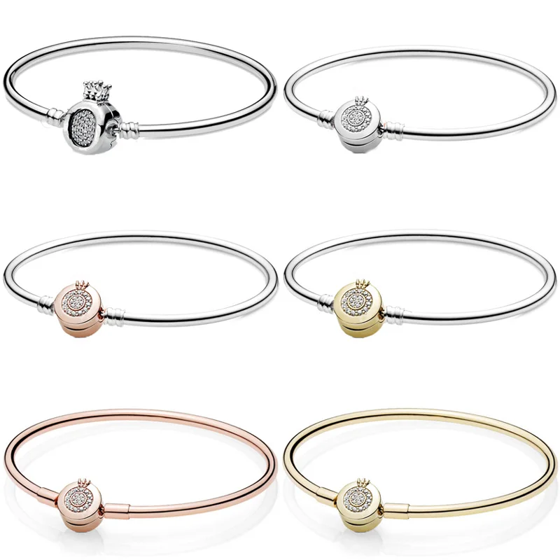

Original Moments Shiny Crown O Snake Chain Bracelet for Glamour Fashion Women Bracelet Beading DIY Jewelry