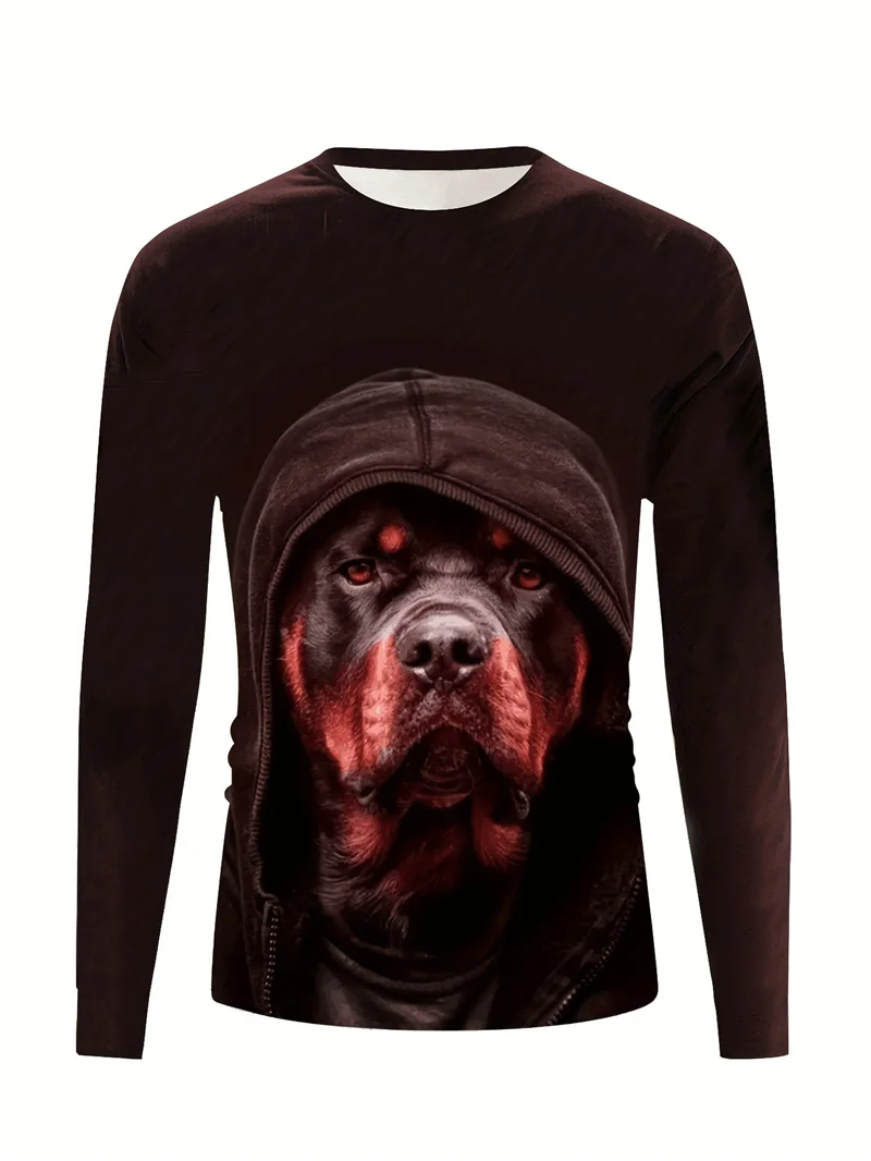 Футболка мужская с 3D-графикой крутой собаки модная тенниска длинным рукавом и