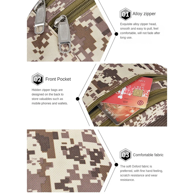 Wholesale Custom Print Fashion Travel Oxford crossbody bag outdoor sling Cellphone Camouflage Waist Bag Fanny Pack chest