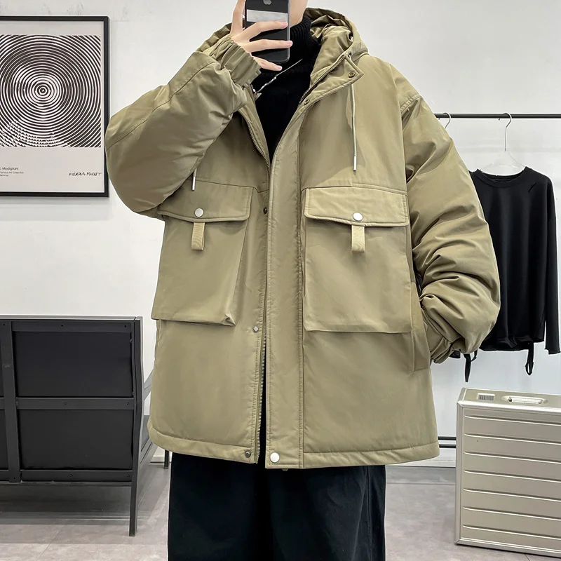 

Safari Winter Vintage Warm Puffer Coat 2023 New Korean Outdoor Travel Multi-pocket Oversized Padded Cotton Jacket Men