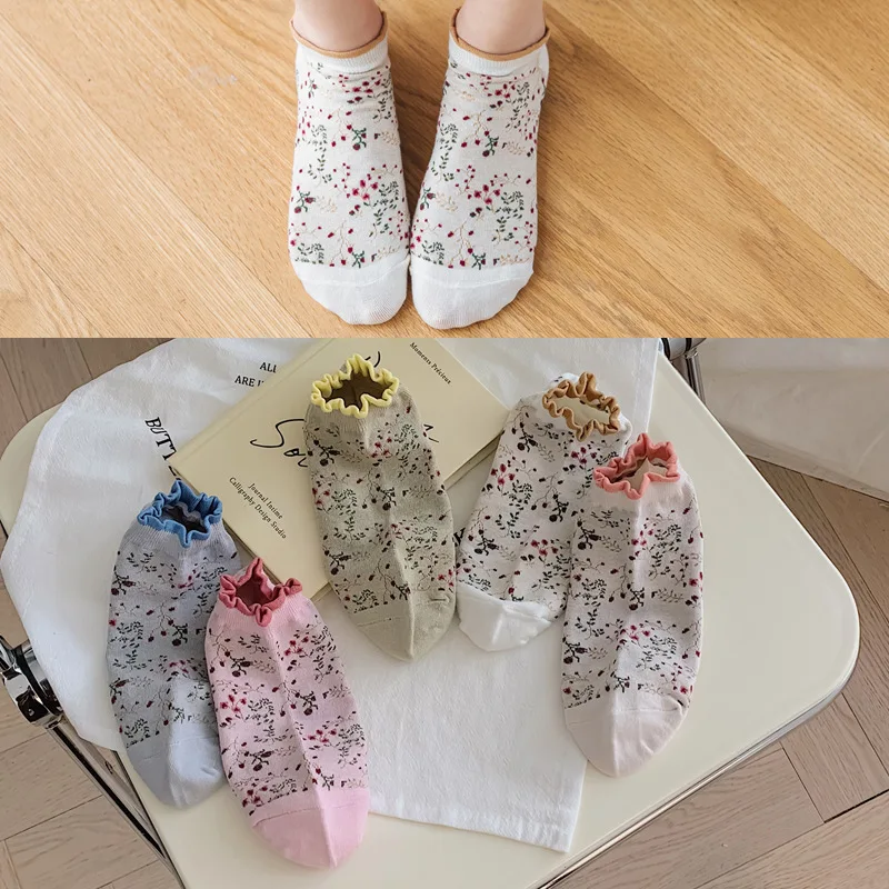 10 pieces = 5 pairs New Spring And Summer Women slipper Socks Ins Fashion Cartoon Small Cute Floral Leisure Women Socks women