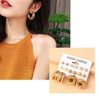 2022 trendy geometric pearl earring set vintage circle dangle drop earrings for women party jewelry accessories wholesale