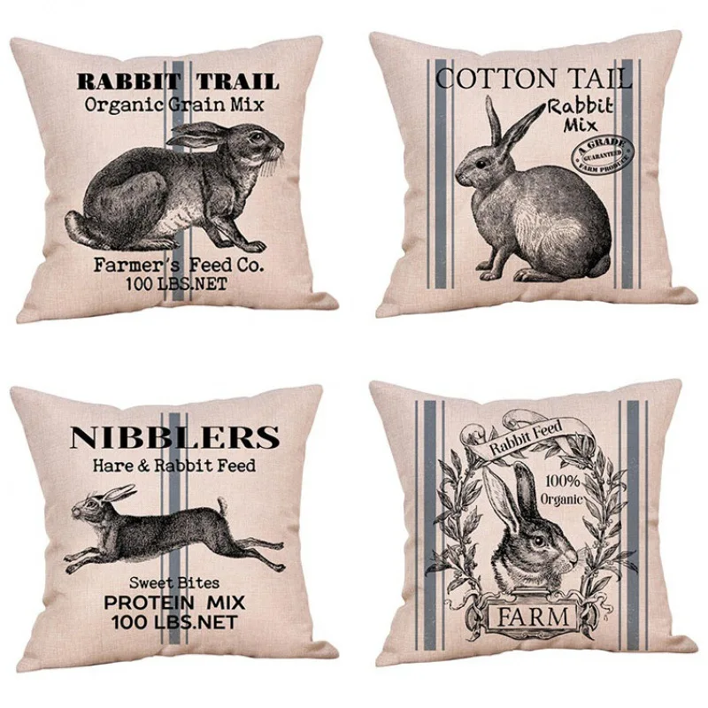 

Easter Bunny Rabbit Print Pillowcase Cushion Cover 45*45 Linen Sofa Cushions Pillow Cases Home Decoration Throw Pillow Covers