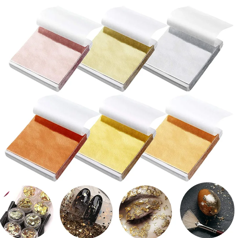 100pcs Gold Sliver Leaf Foil Papers for Gilding Funiture Lines Wall Crafts Handicrafts Gilding Decor DIY Nail Art Design Paper
