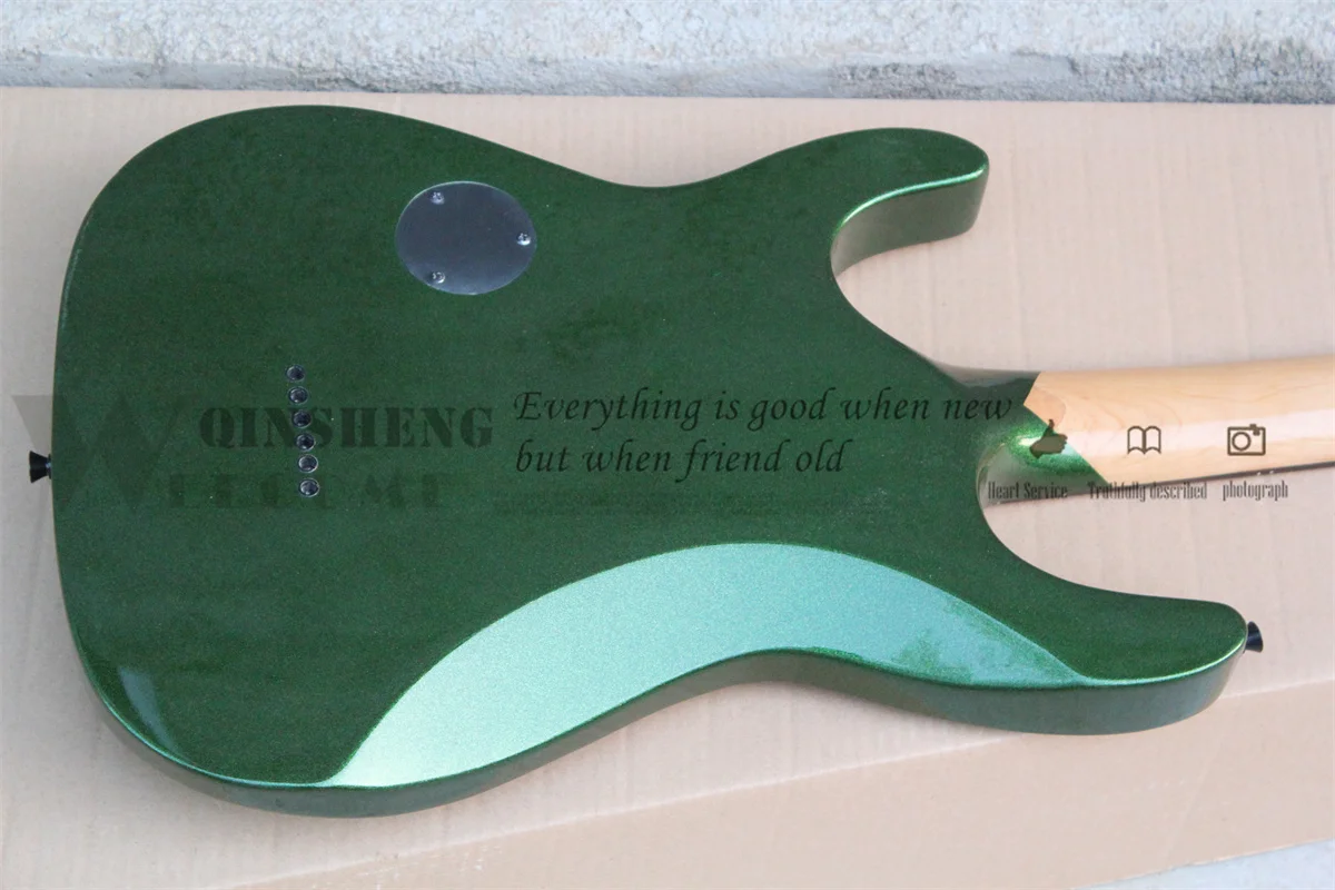 Металлическая зеленая электрическая гитара, кленовый гриф в корпусе из липы, струна через корпус, фингерборд из палисандра, Loong инкрустация