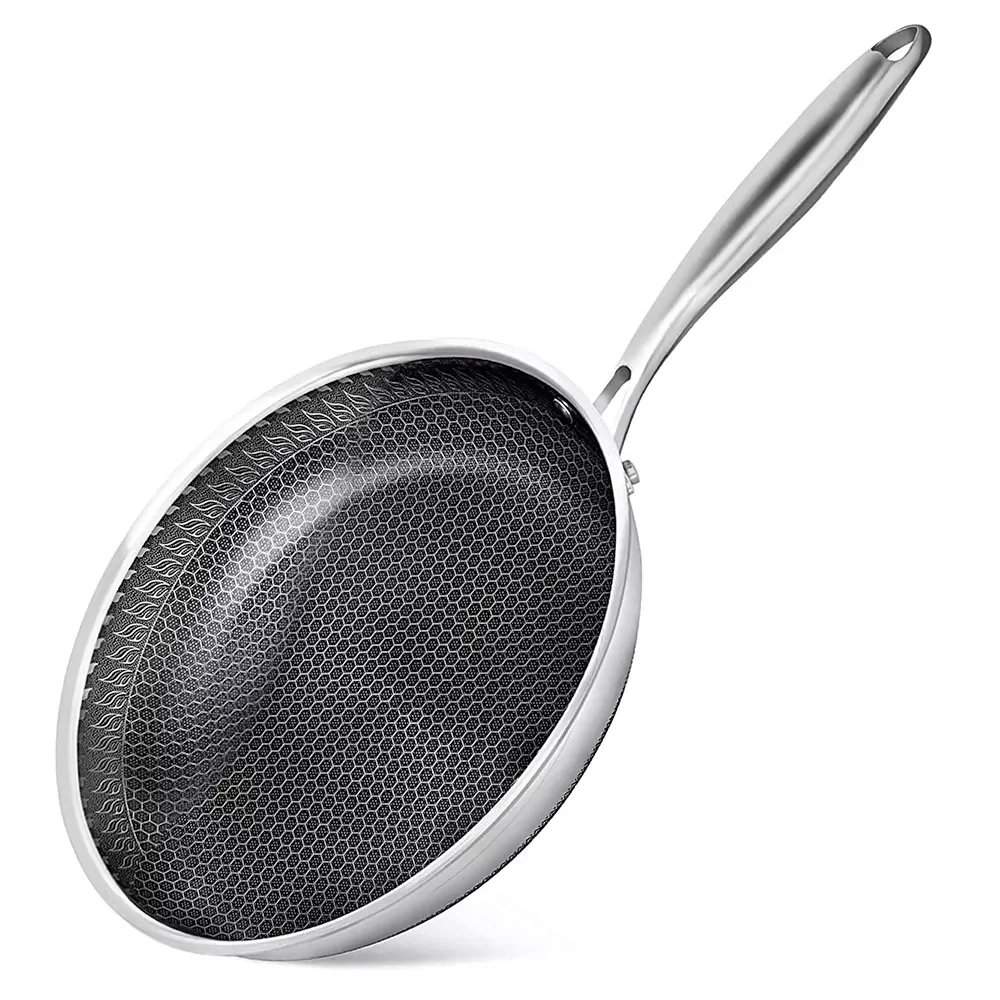 

Nonstick Frying Pan, Stainless Steel 11Inch Frying Pan with Lid, 316 Stainless Steel Pan with Honeycomb Coating