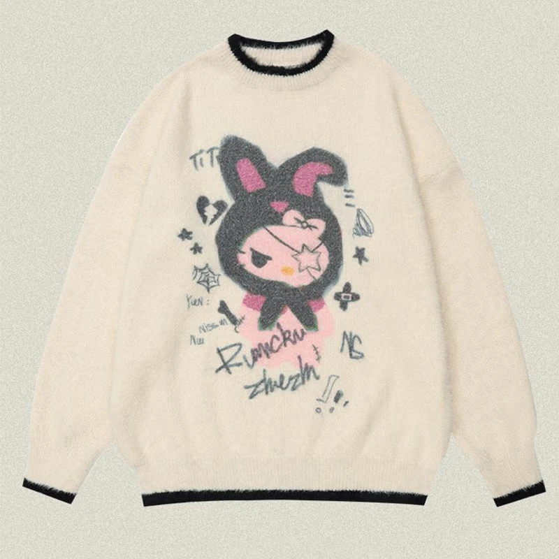 

Вязаный пуловер Kuromi, свитер для мужчин и женщин, милый мультяшный аниме Sanrio Y2K, уличная одежда в стиле Харадзюку, Модные Повседневные пуловеры, вязаный Топ