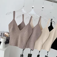 chic knitted v neck tank top for women summer elegant solid color sleeveless slim top lady elegant stretch basic camis